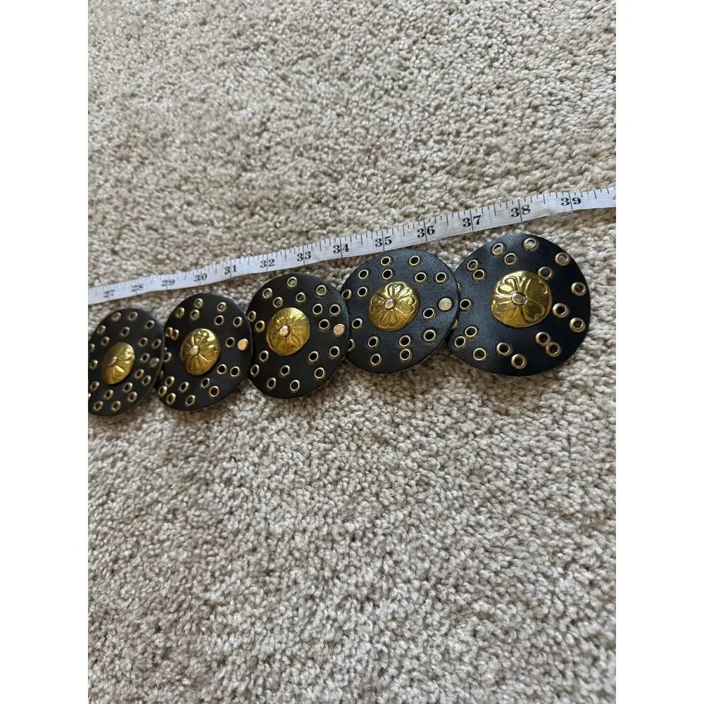 Vintage Boho Black Leather Chunky Statement Belt Fairy Grunge Festival Y2K